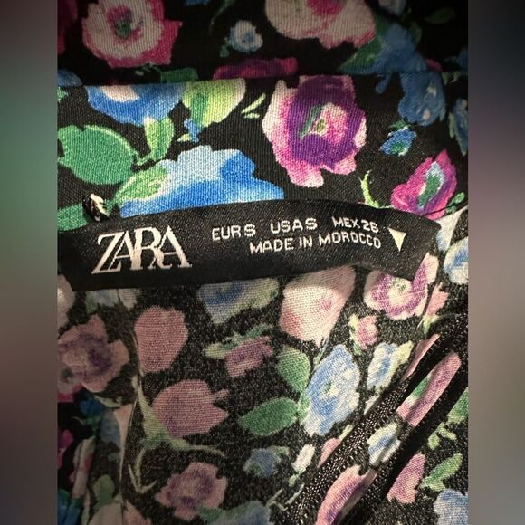 Zara Floral Faux Wrap Mini Dress Size Small Long Sleeve Collared - Picture 13 of 13